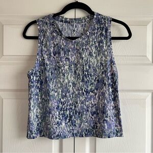 Athleta Active Muscle Tank Crop Top M Printed Blue Green White Yoga Pickleball